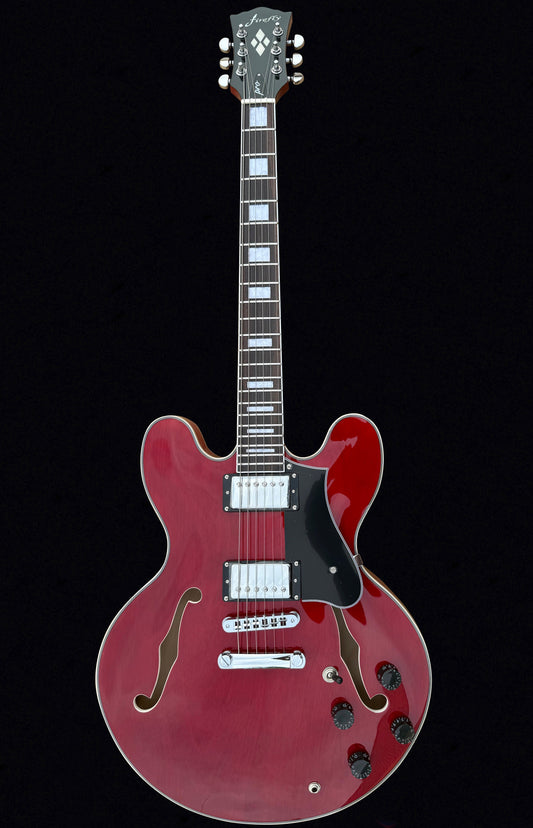 New Firefly Full Size FF338PRO Semi Hollow Body Electric Guitar (Transparent Red Color)